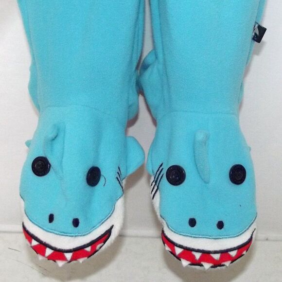 NICK & NORA Footie Pajamas/Union Suit, S, SHARK, Aqua Blue, Long sleeve, Zipper - Picture 9 of 14